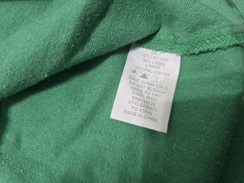 VOY Green Floral Lace V-NeckBoho Embroidered Puff Bubble Sleeve Cotton Linen Mix - Picture 10 of 15